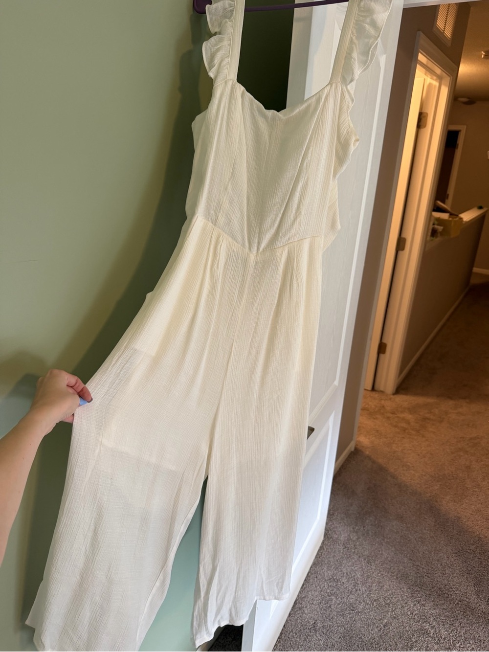 Lulu's Cream Ruffle-Strap Wide-Leg Jumpsuit